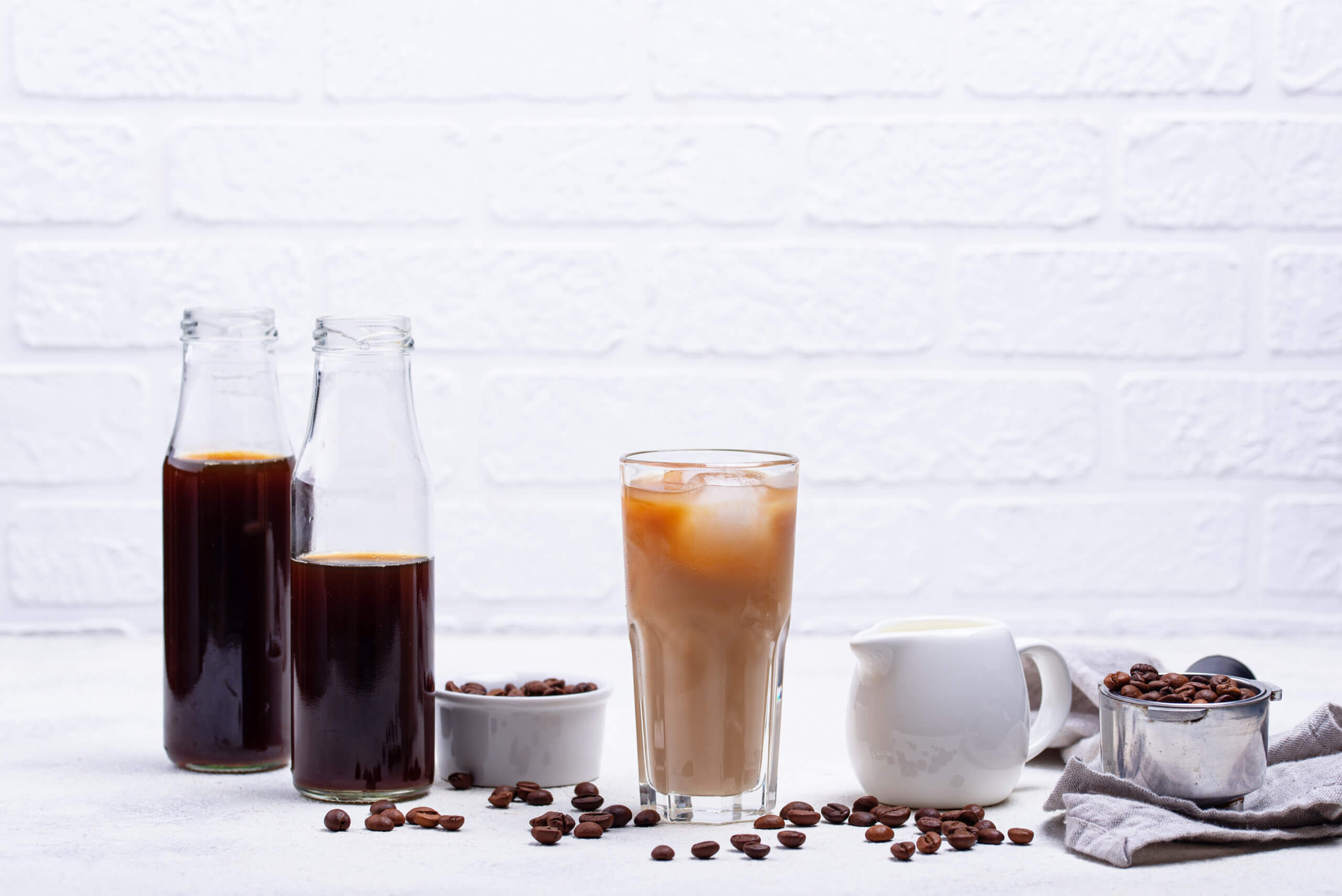 Cold brew coffee with ice and milk , trendy refreshing drink