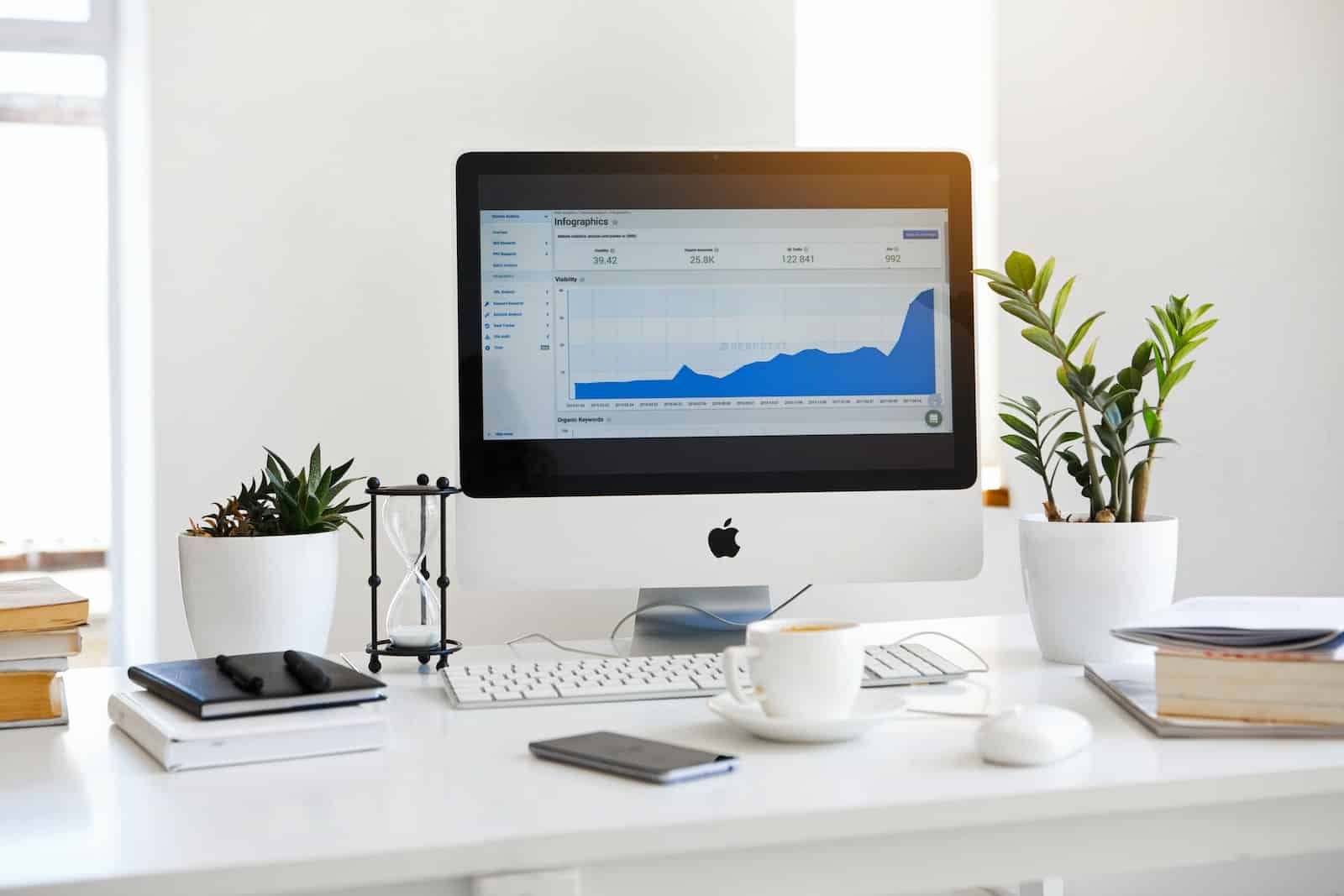 "A computer displaying a supply chain management software on the screen, with various graphs and charts analyzing the flow of goods and logistics"