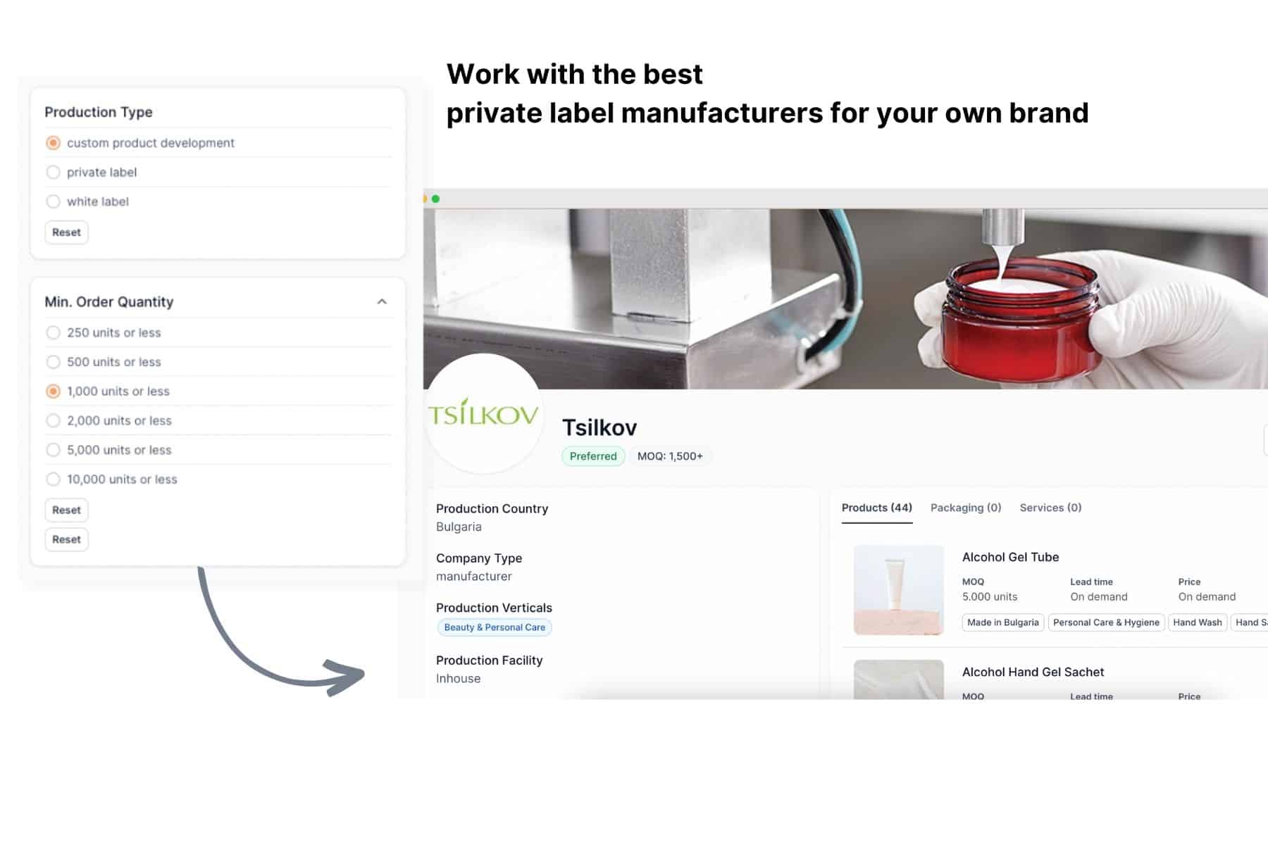 Digital platform to find private label manufacturers