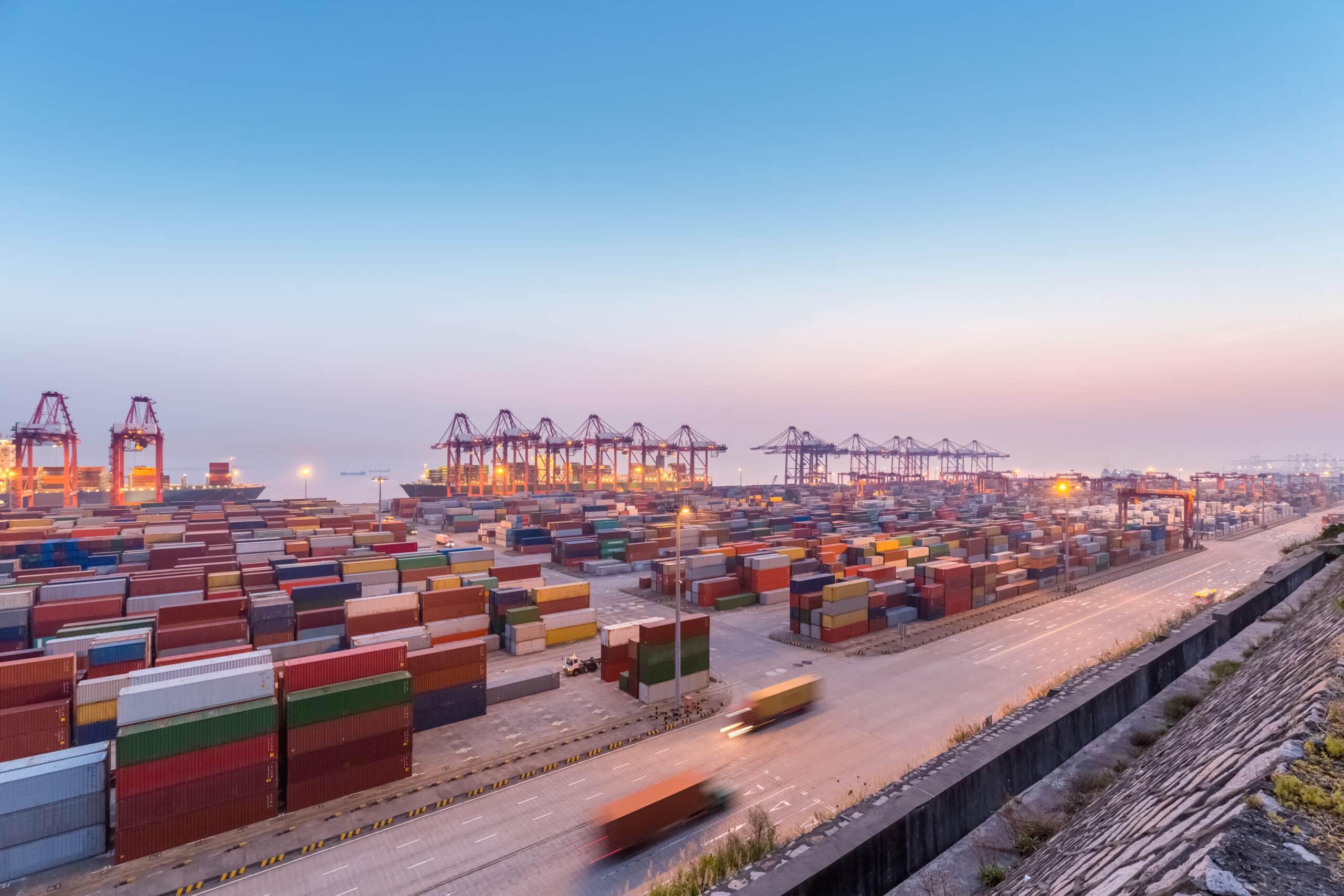 modern container terminal of shanghai yangshan port in nightfall