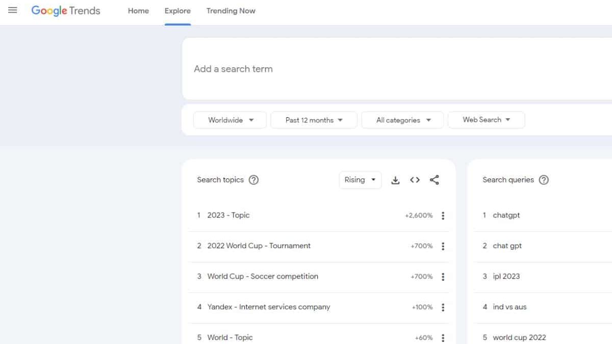 Screenshot der Google-Trends-Oberfläche, der steigende Suchanfragen für eine bestimmte Produktkategorie zeigt.
