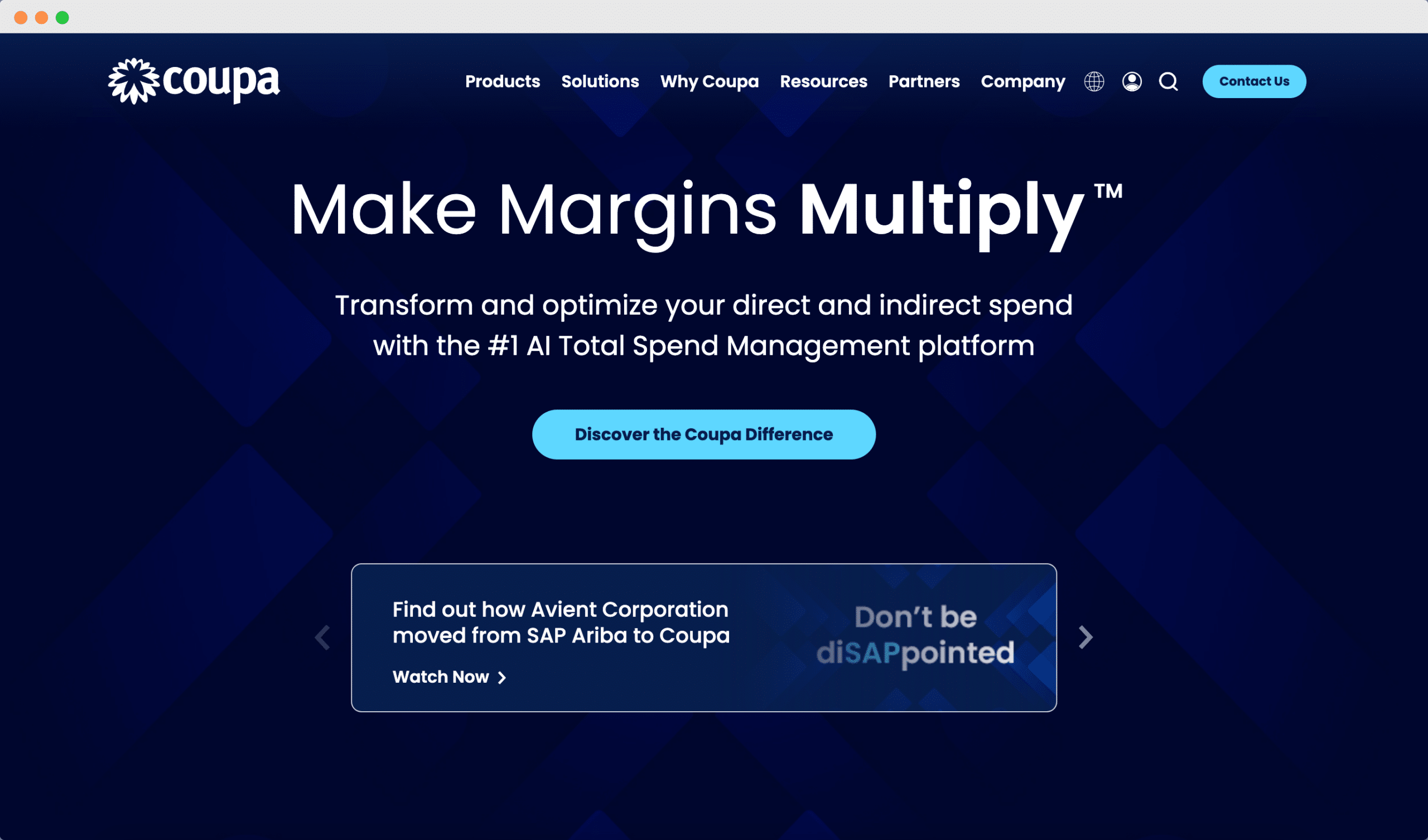 Main website of Coupa - Optimization of Supplier Relationships and Procurement Processes